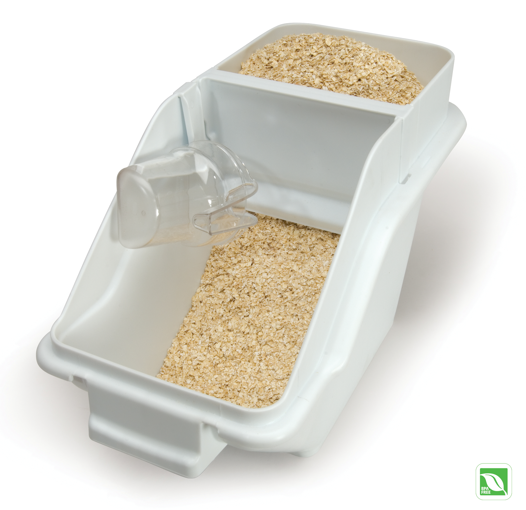 乐柏美商务用品层架式食品原料储存桶（配勺）在堆叠状态下依然支持单手快速取用食材，并配备集成量具，提升备餐效率、优化空间利用，并有助于满足食品安全规范要求。