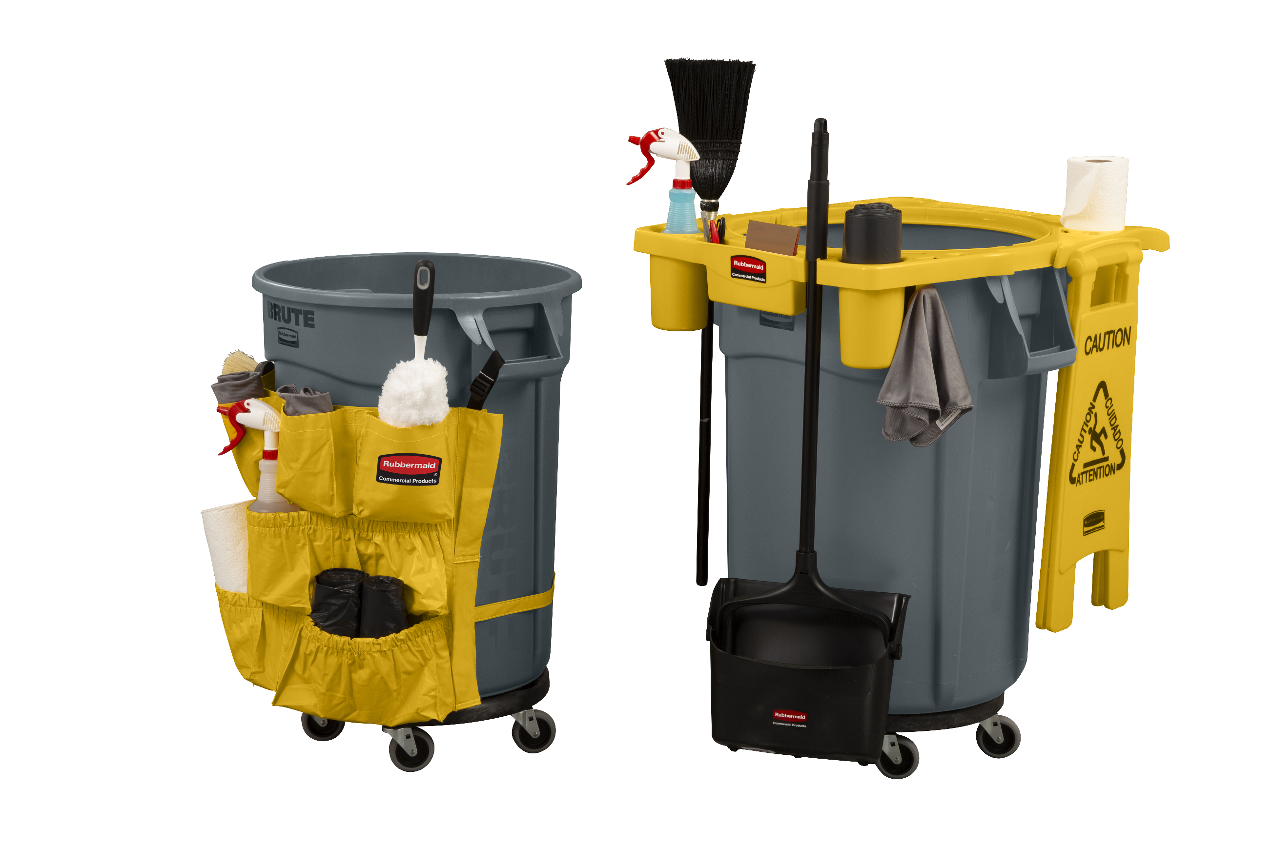 将您的乐柏美商务用品 BRUTE®贮物桶轻松升级为多功能清洁推车，并可收纳并运输喷雾瓶、小心地滑警示牌、大堂用簸箕、刷子、垃圾袋内衬、手套及其他清洁用品。