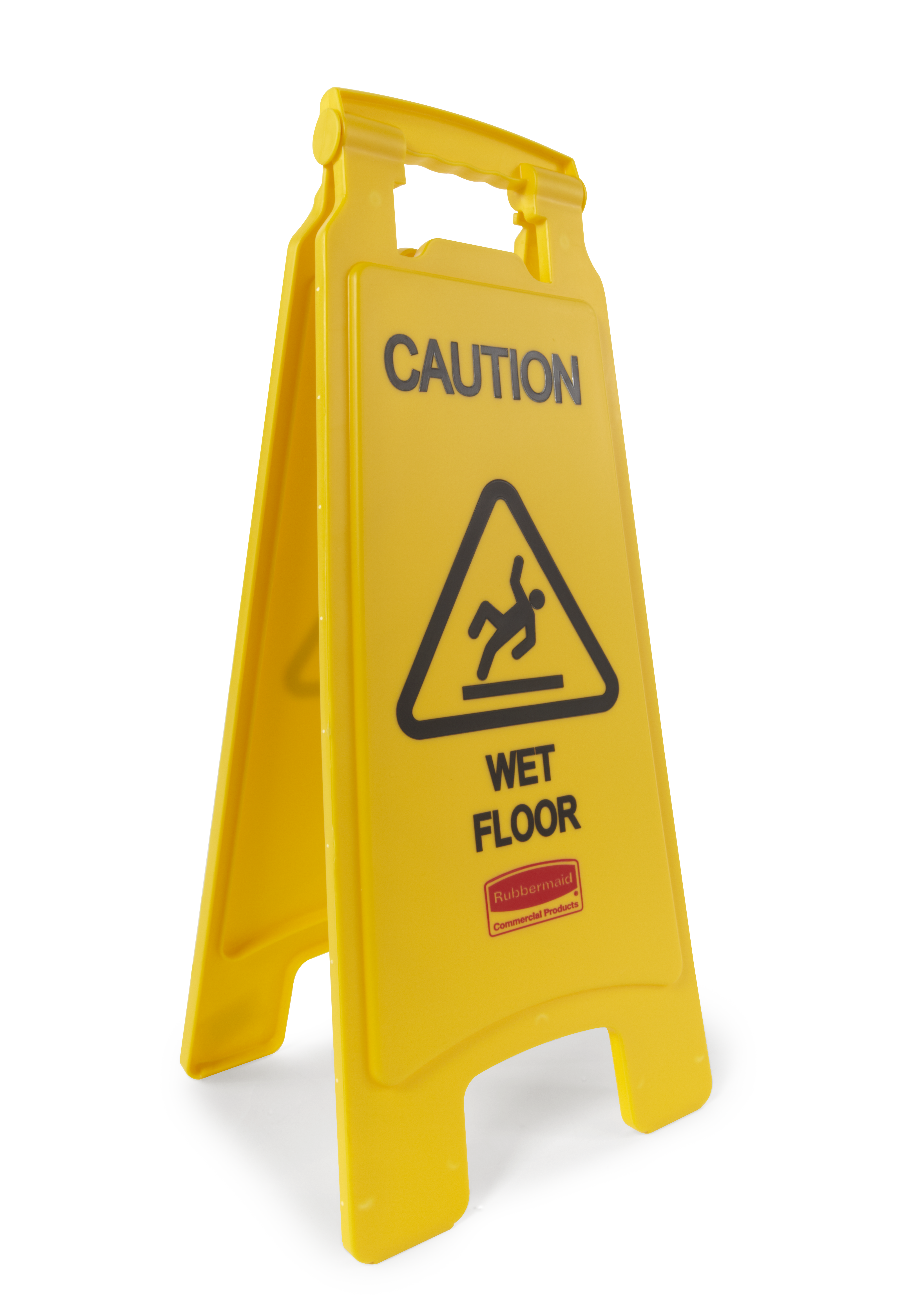 轻质“Caution Wet Floor”告示牌采用双面设计，确保安全信息有效传达，并使用符合ANSI/OSHA标准的颜色与图形。