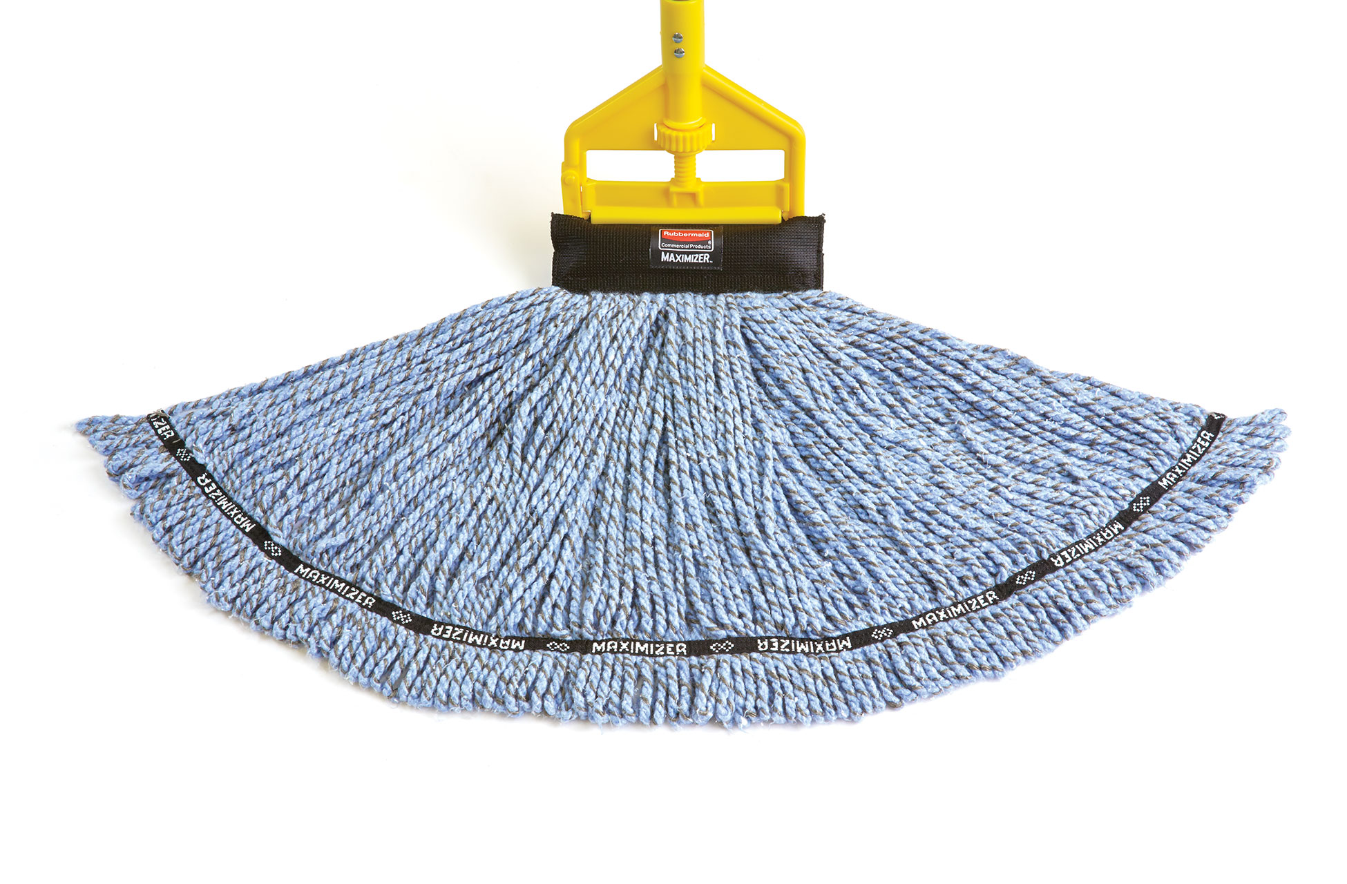 Invader® 侧开式湿拖把手柄，拆装拖布轻松高效。拇指旋钮即可将拖布牢牢固定，仅适用于头带宽为2.5cm的头带拖布。