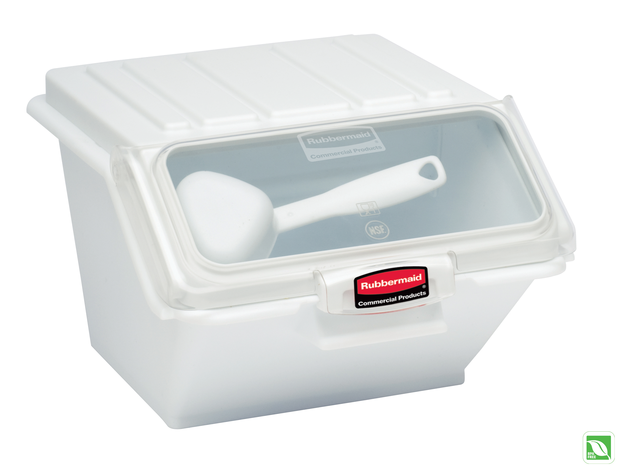 乐柏美商务用品层架式食品原料储存桶（配勺）在堆叠状态下依然支持单手快速取用食材，并配备集成量具，提升备餐效率、优化空间利用，并有助于满足食品安全规范要求。