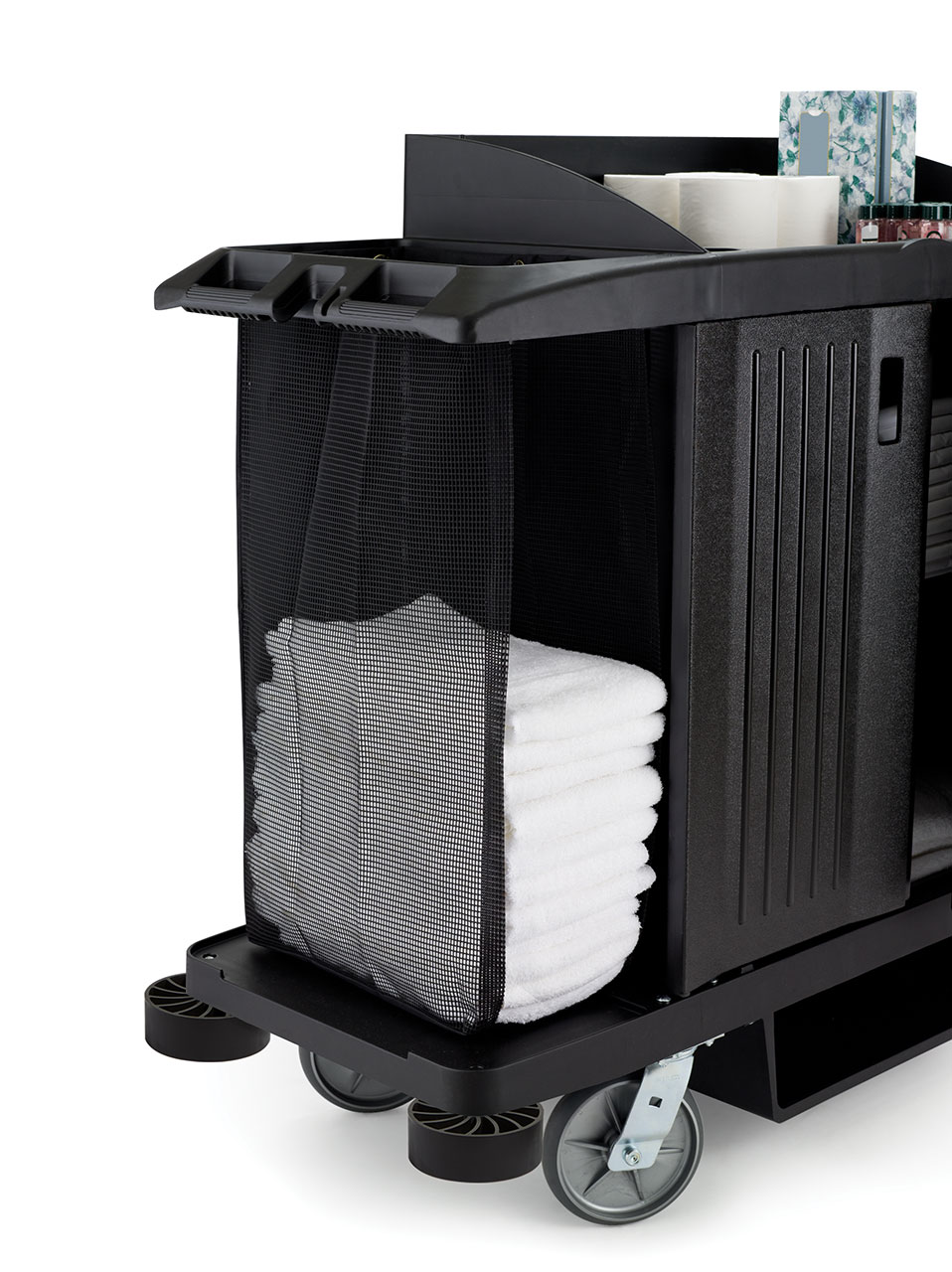 乐柏美商务用品侧开式布草袋，专为客房服务推车设计，无需更换更大推车即可提升布草袋容量。