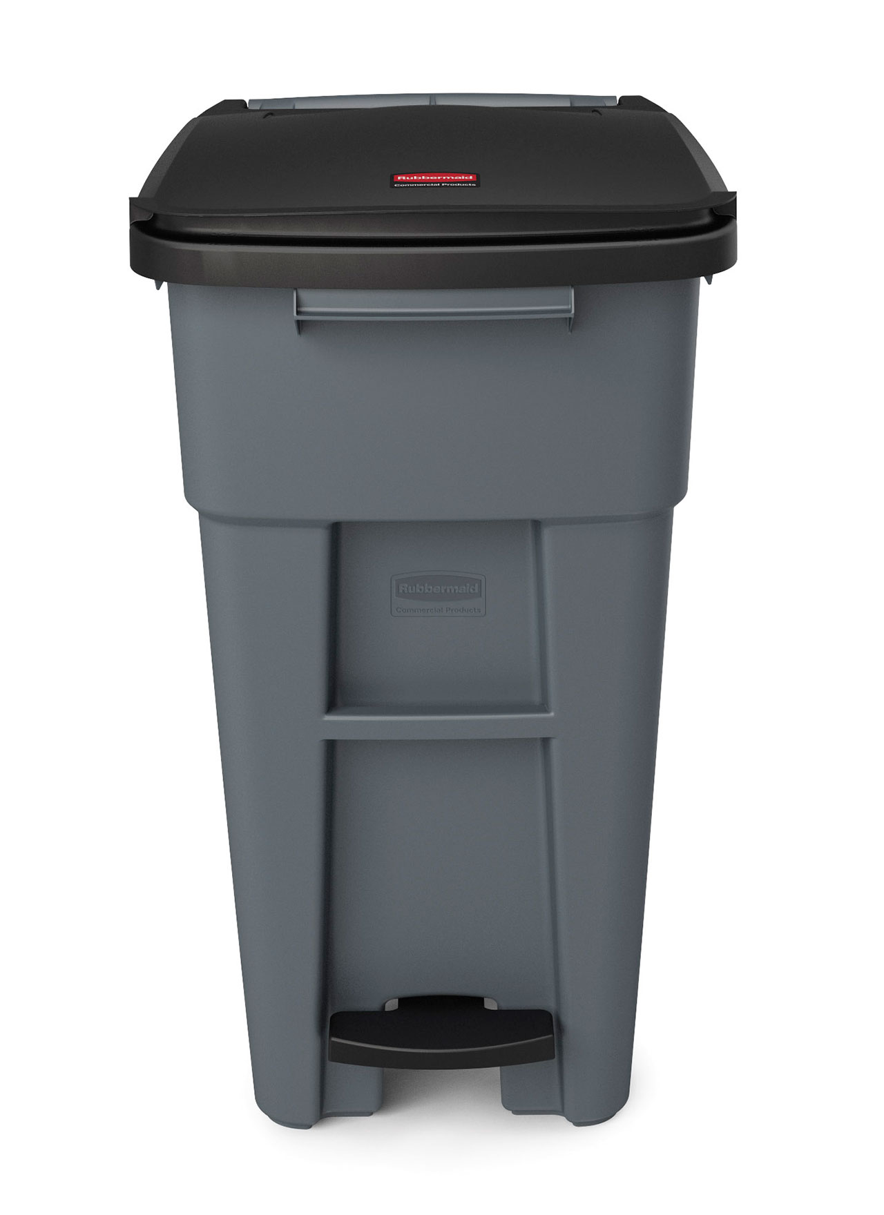 BRUTE®带踏板可推式垃圾桶专为简化设施废弃物管理而设计。只需轻踩踏板，桶盖即可自动开启，实现全程免接触，更卫生、更高效。