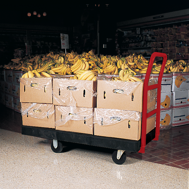 乐柏美商务用品单手柄重型平板推车采用高强度结构泡沫材质制造，具有防锈、防凹陷、防掉漆、防剥落、不易开裂等优异性能。其最大承载能力为907kg，几乎无需保养。这款平板手推车配备20cm聚烯烃脚轮，确保轻松灵活的移动操作。