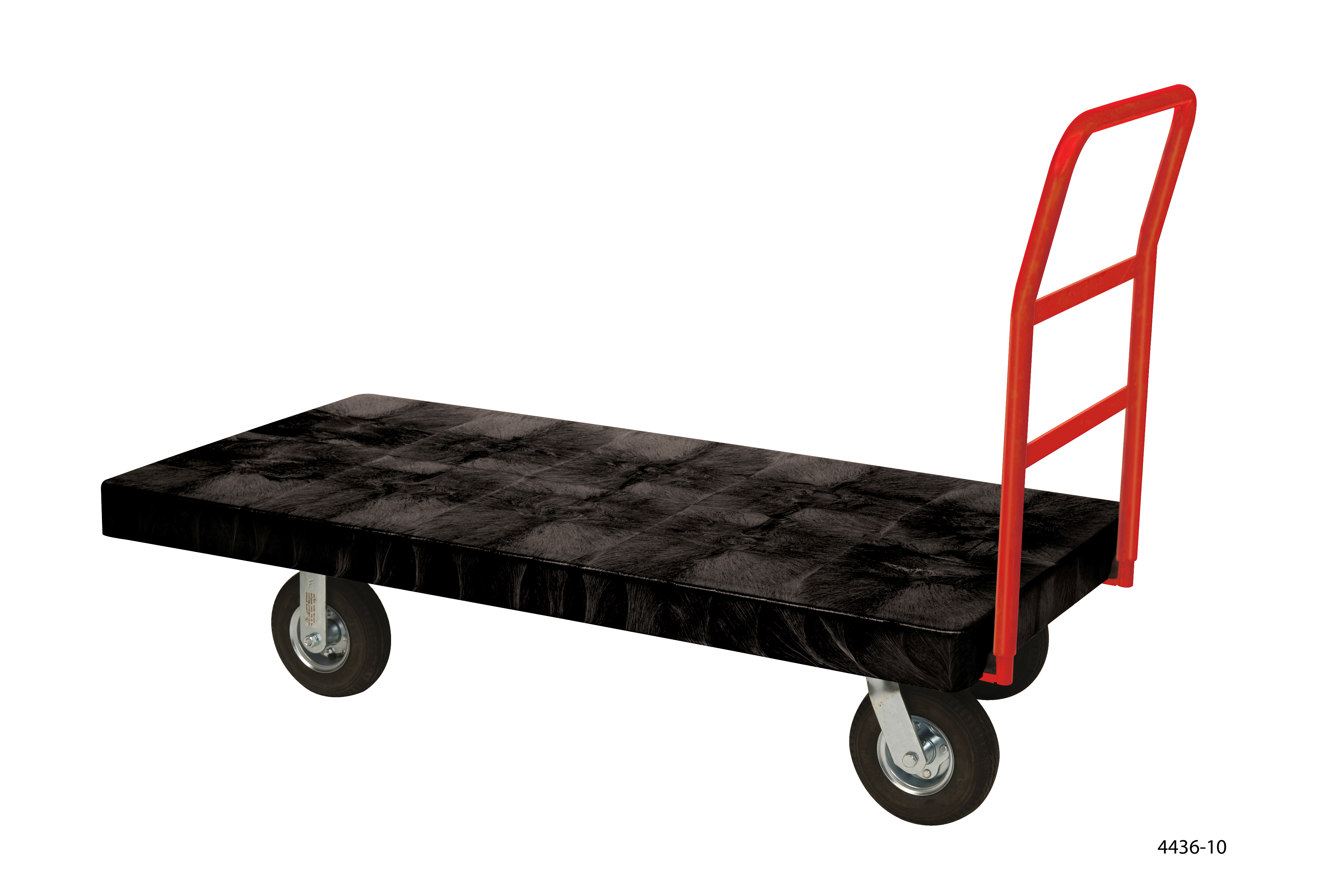 乐柏美商务用品重型平板推车采用Duramold树脂与金属复合材质打造，坚固耐用，兼具卓越强度。这款平板推车的最大承载能力为907 kg。车板采用内嵌式捆绑槽与防滑纹理表面设计，在运输过程中可稳固货物，防止货物滑移与倾倒。配备2只固定轮和2只万向轮，显著提升操控性。