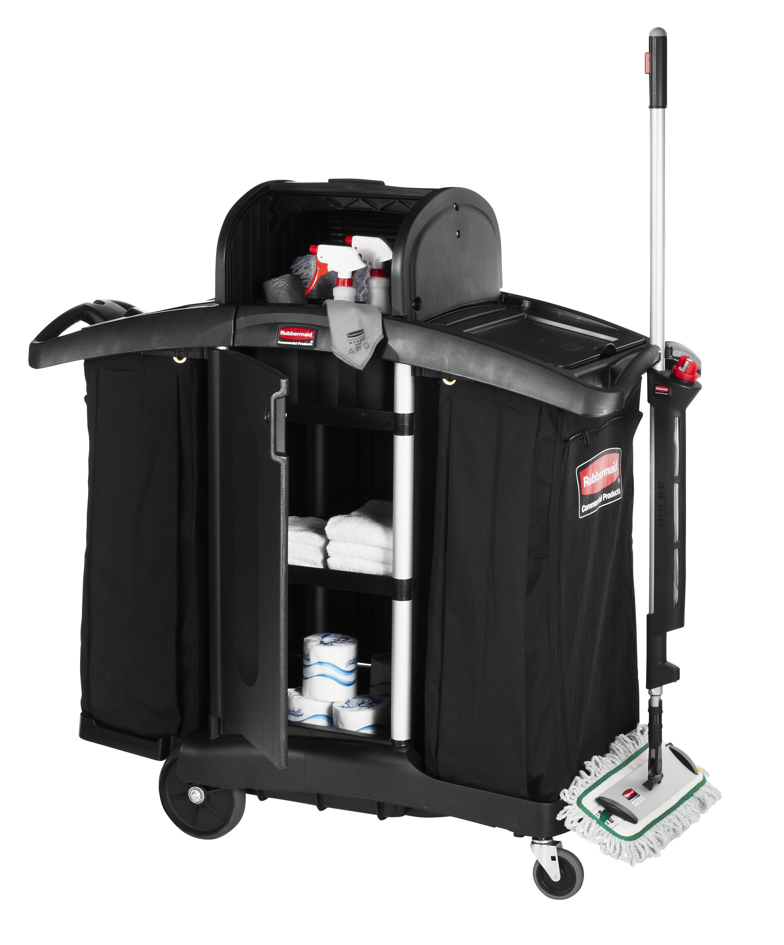 乐柏美商务用品行政系列精巧型客房服务推车可提供一套完整的客房服务解决方案。可调存储选项，轻松适应不同清洁用品需求，提供灵活布局。