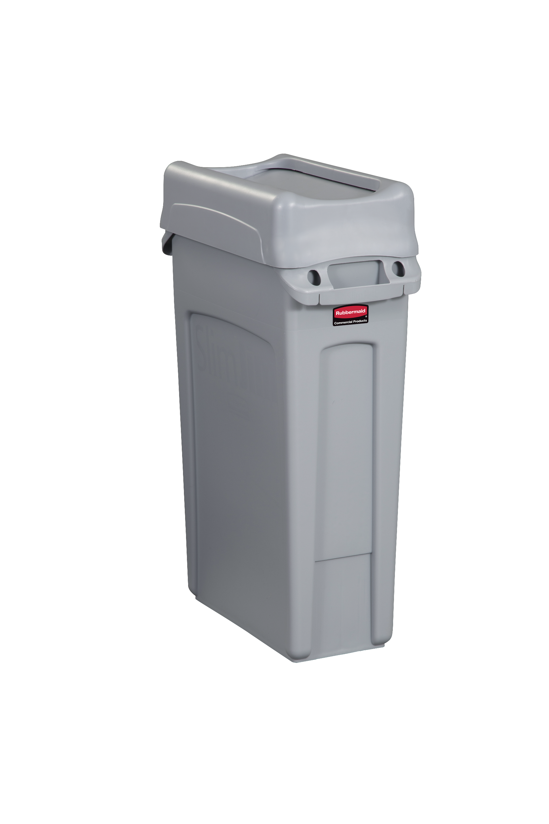 乐柏美商务用品Slim Jim™悬吊活门式桶盖推动回收利用，提升工作效率。活门式桶盖便于垃圾投放，并自动回摆遮蔽杂物，保持视觉整洁。配备可互换分色管理顶盖，促进垃圾分类与回收利用。采用重型坚固塑料，防锈耐腐蚀，便于清洁。